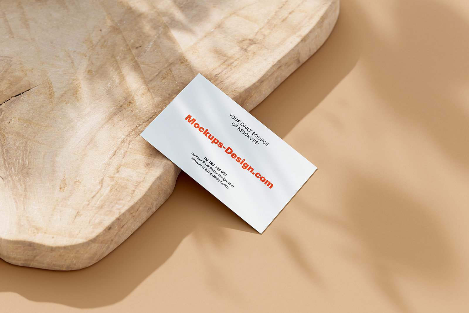 Various Views of 4 Business Cards Mockups on Piece of Wood FREE PSD