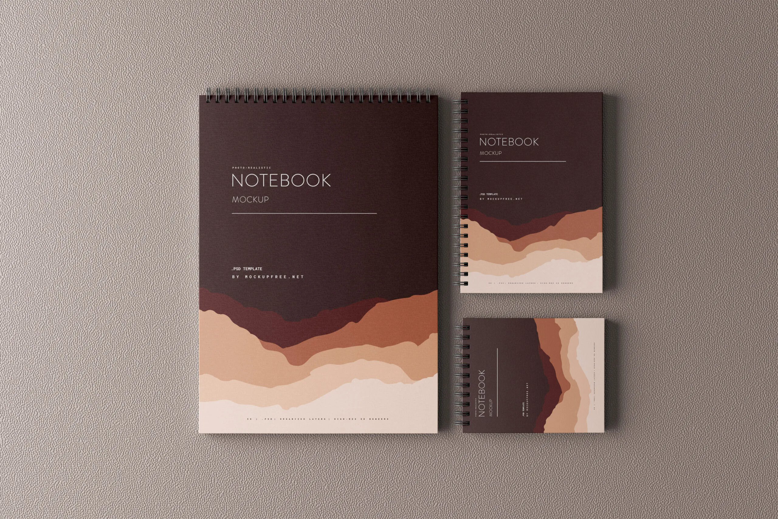 10 Mockups of 3 Sizes Notebook Branding in Varied Sights FREE PSD