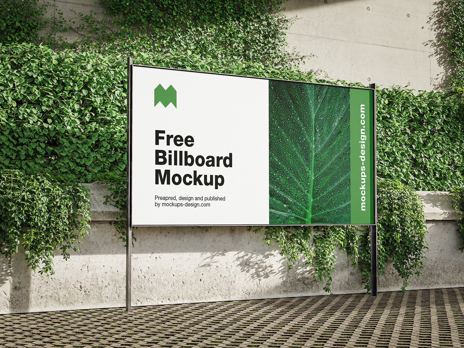 2 Billboard Banner Mockups with Ivy in Front and Perspective Sight FREE PSD