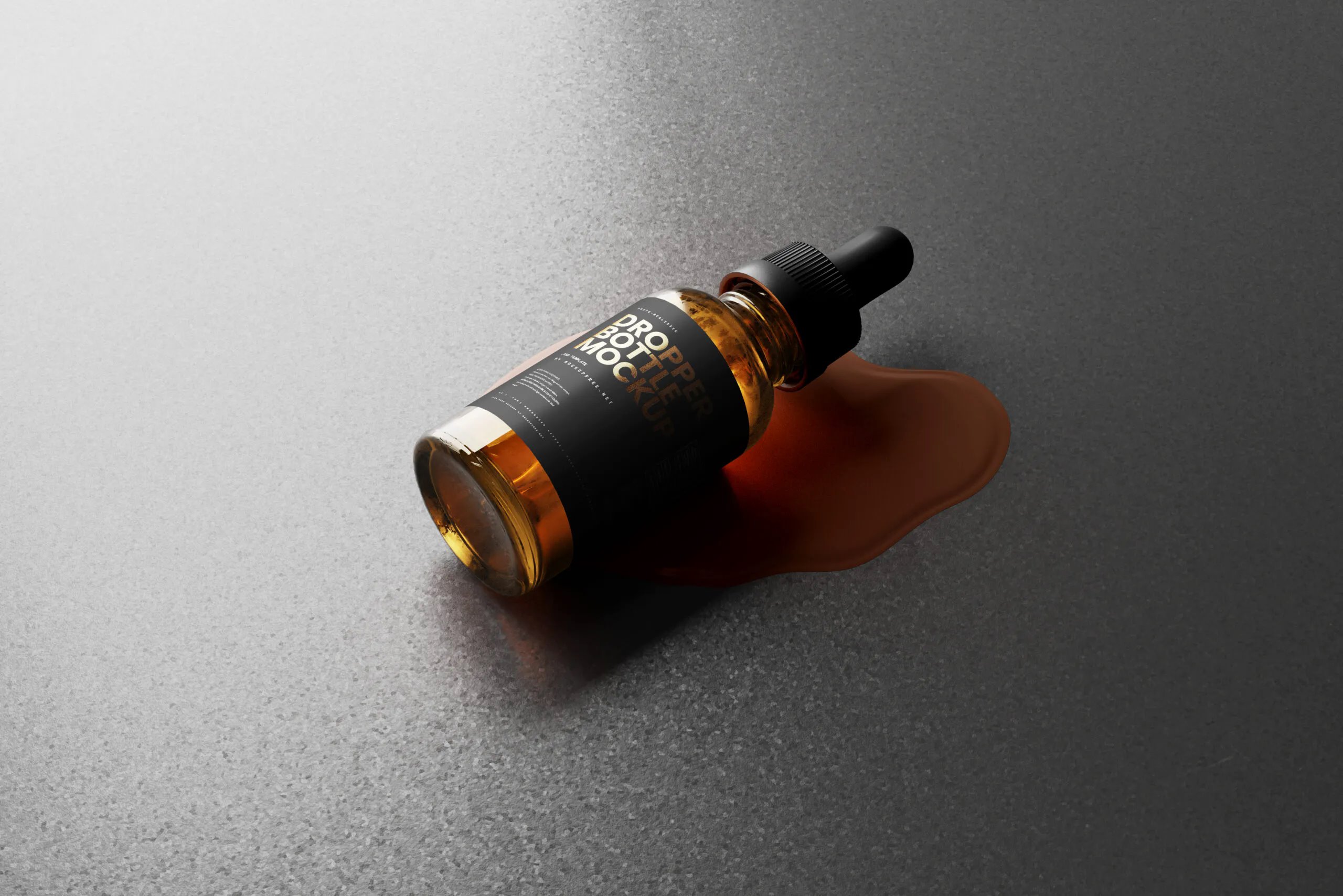 3 Dropper Bottle Mockups with Liquid Swatch in Various Visions FREE PSD