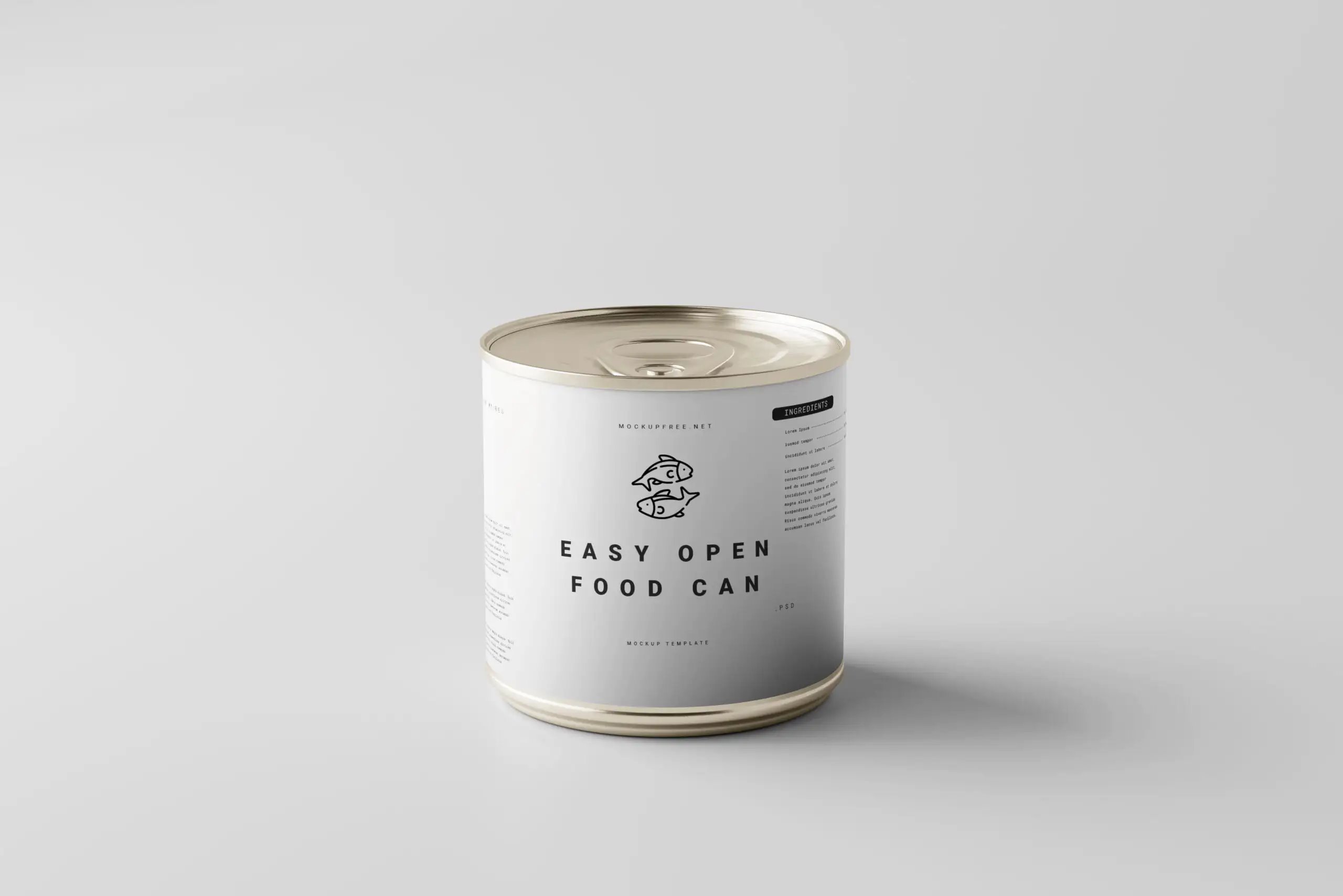 3 Easy Open Food Can Mockups in Perspective and Front Sights FREE PSD