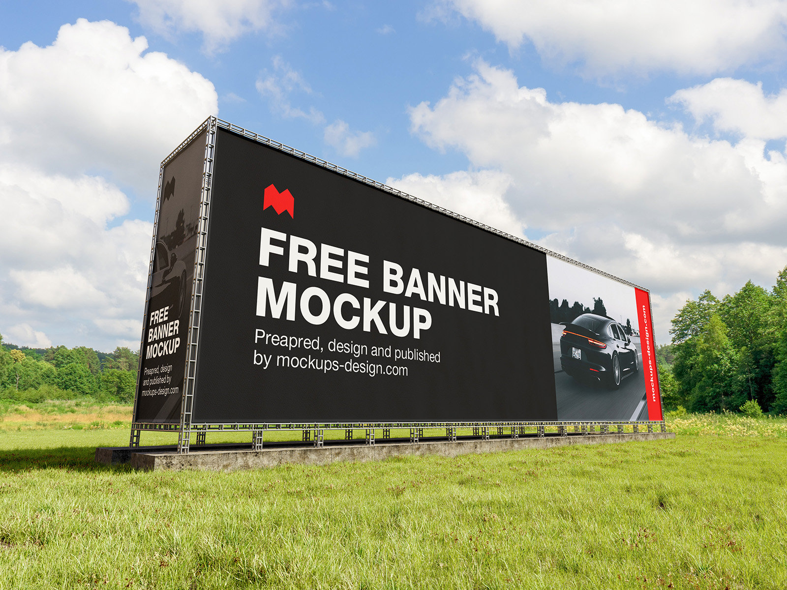 3 Mockups of Large Banner in Perspective Views FREE PSD