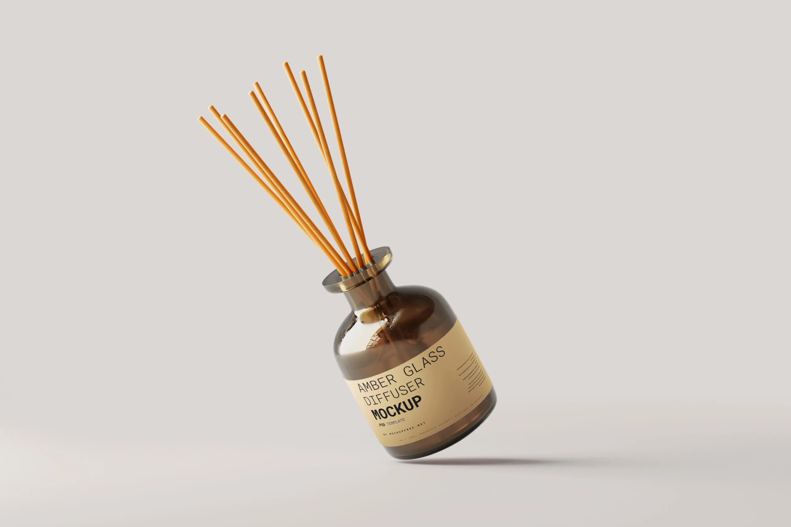 5 Amber Glass Reed Diffuser Mockups with Reeds FREE PSD