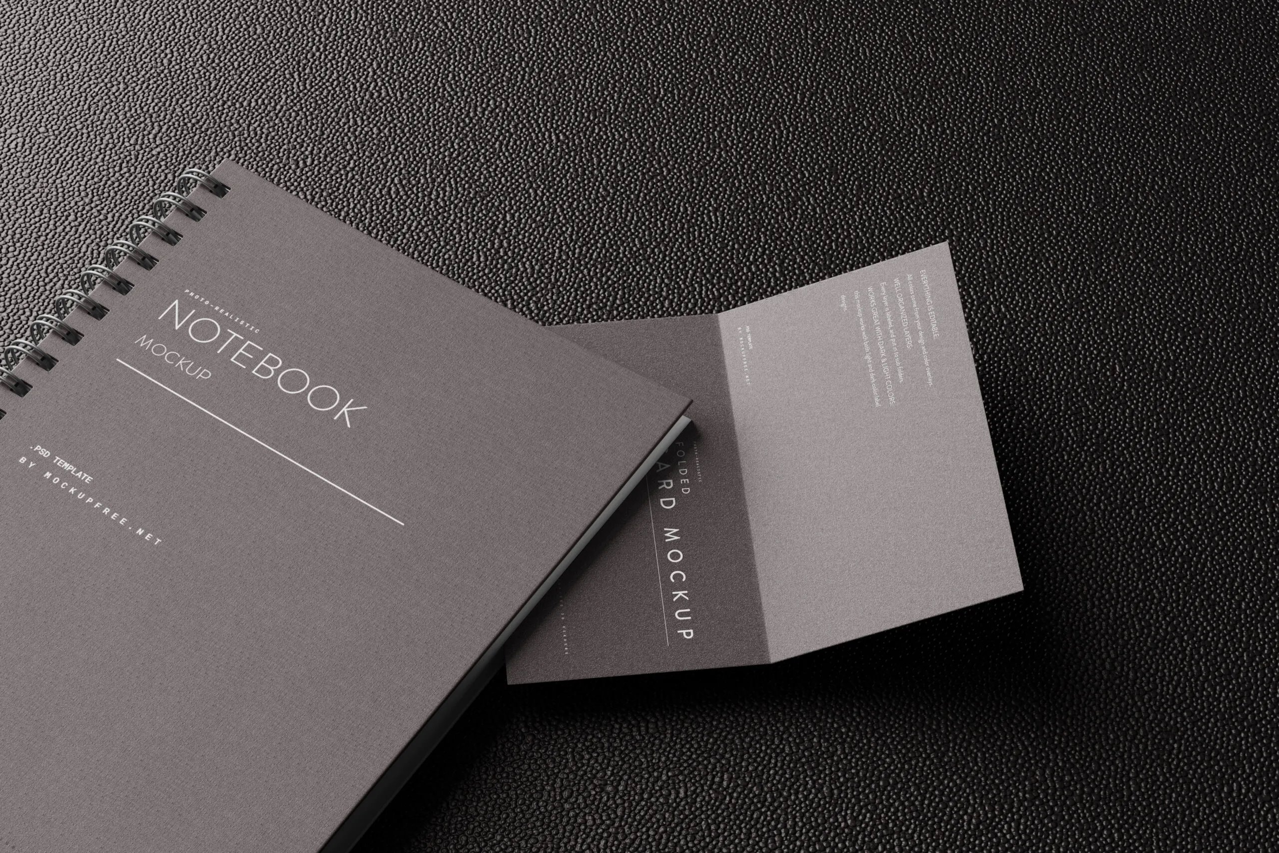 5 Bi-fold Business Card Mockups with Notebook in Various Views FREE PSD