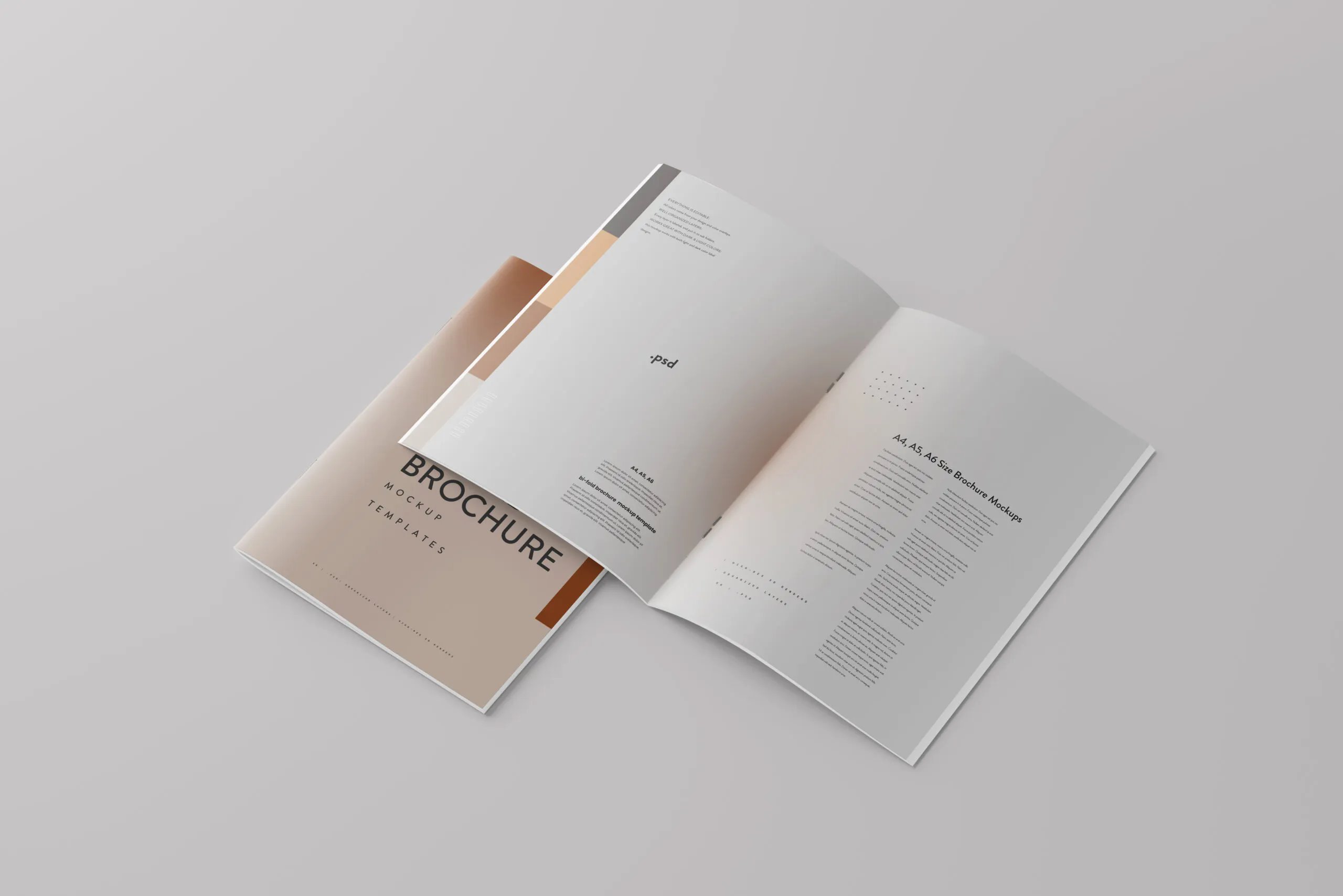 5 Bi Fold Multiple Pages Brochures Mockups in Perspective View FREE PSD