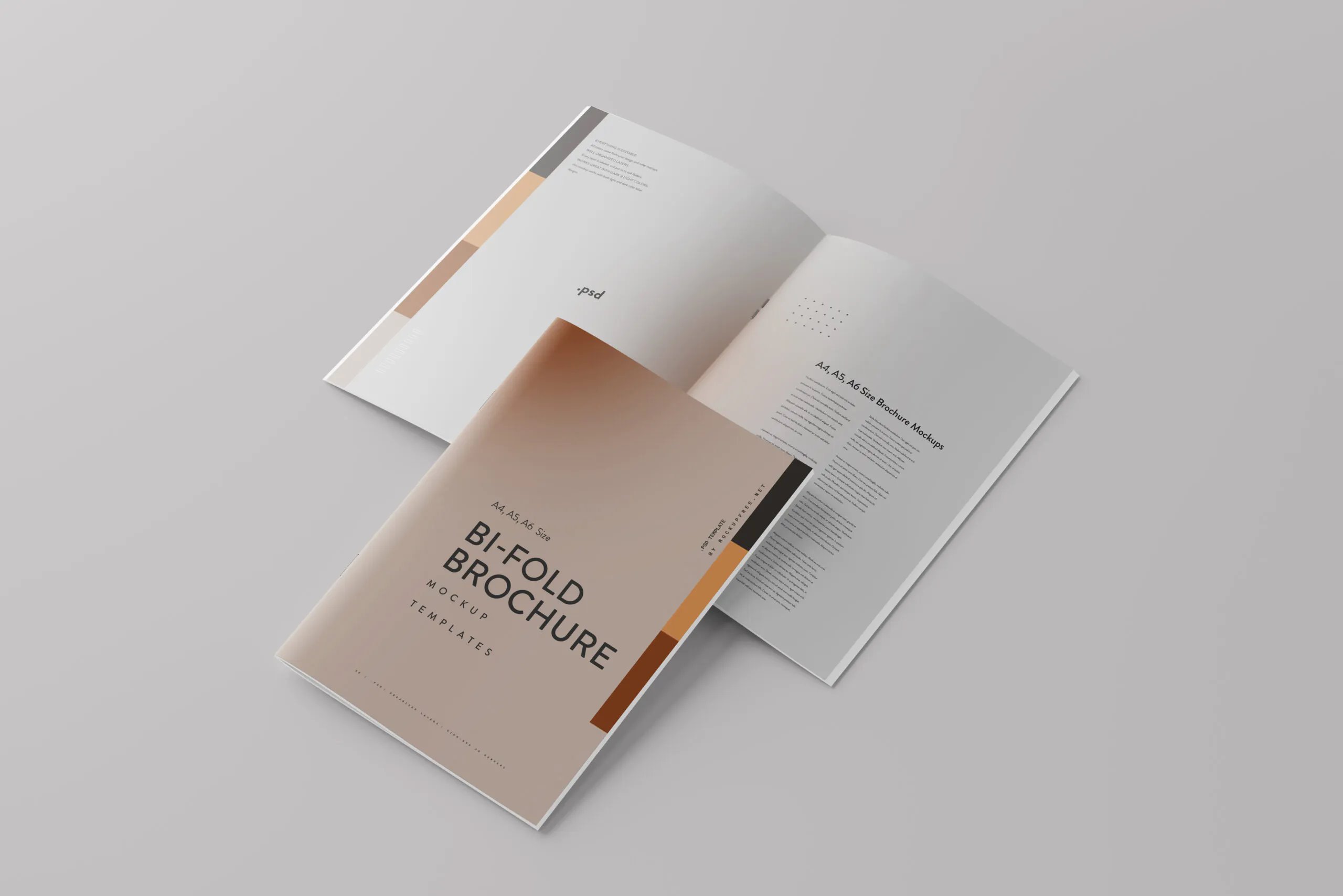 5 Bi Fold Multiple Pages Brochures Mockups in Perspective View FREE PSD