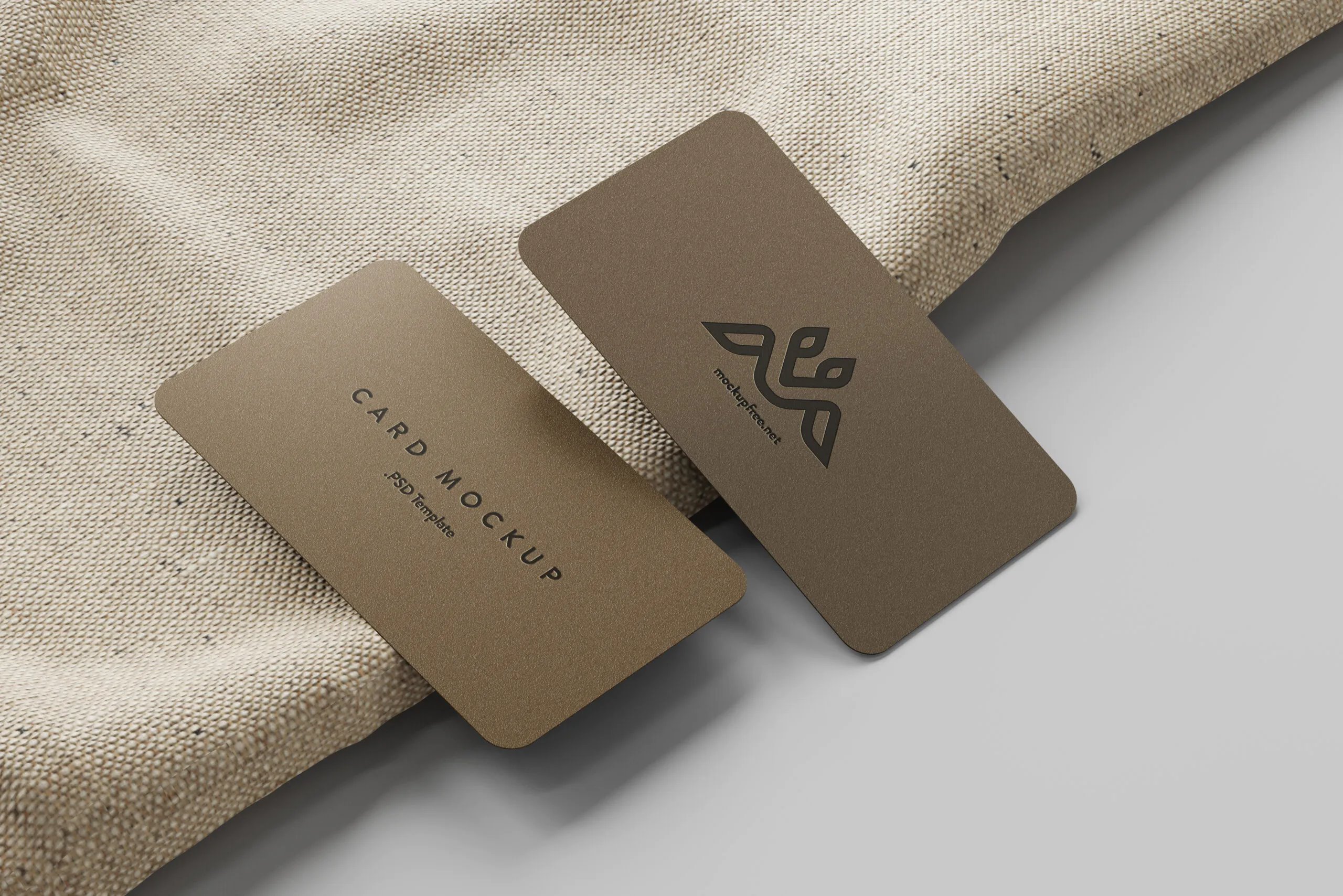 5 Business Cards Mockups On Burlap Sack in Perspective Sights FREE PSD