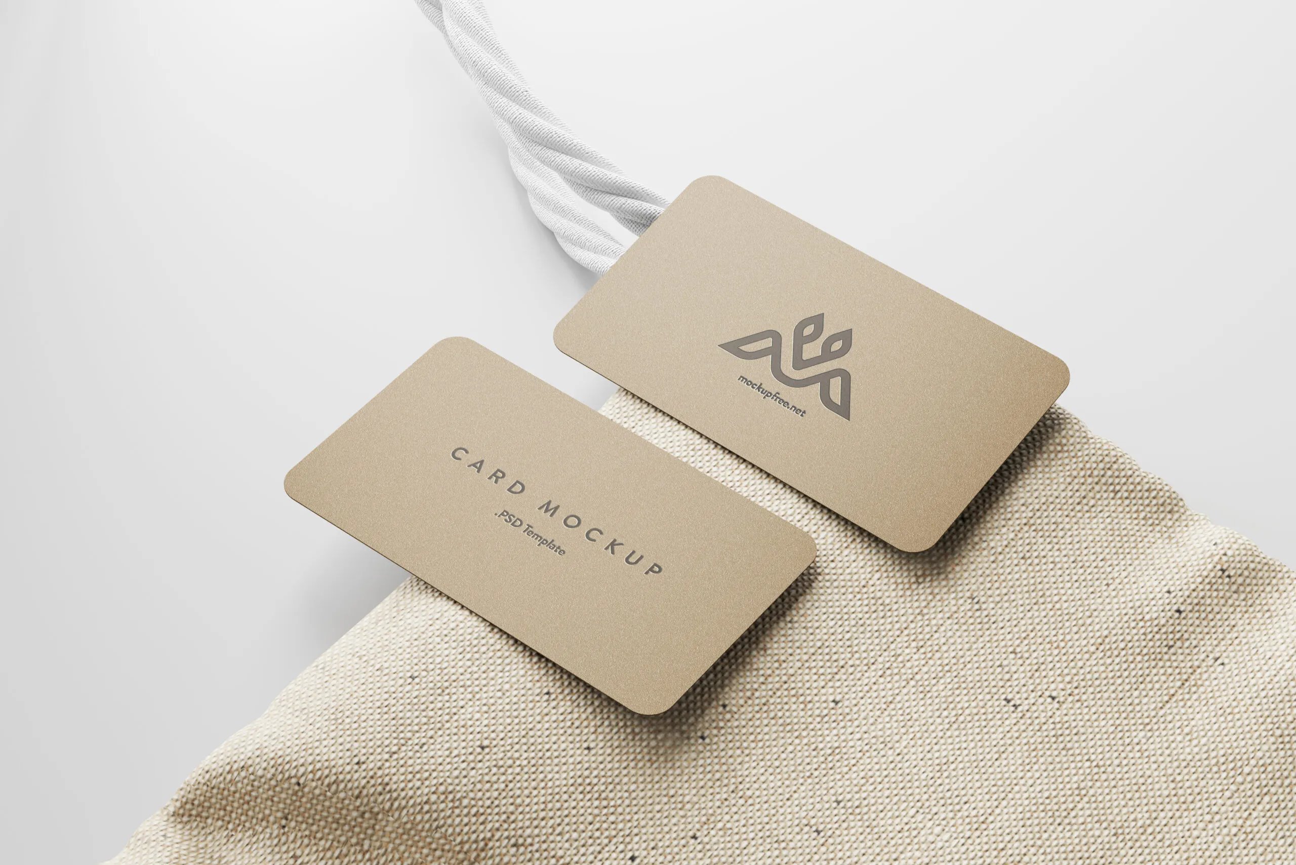 5 Business Cards Mockups On Burlap Sack in Perspective Sights FREE PSD