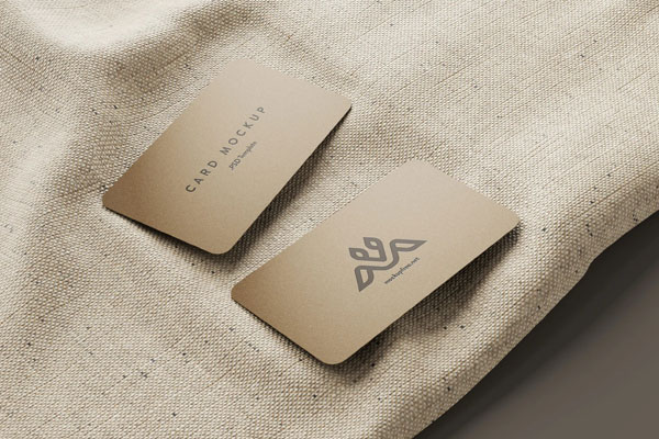 5 Business Cards Mockups On Burlap Sack in Perspective Sights FREE PSD