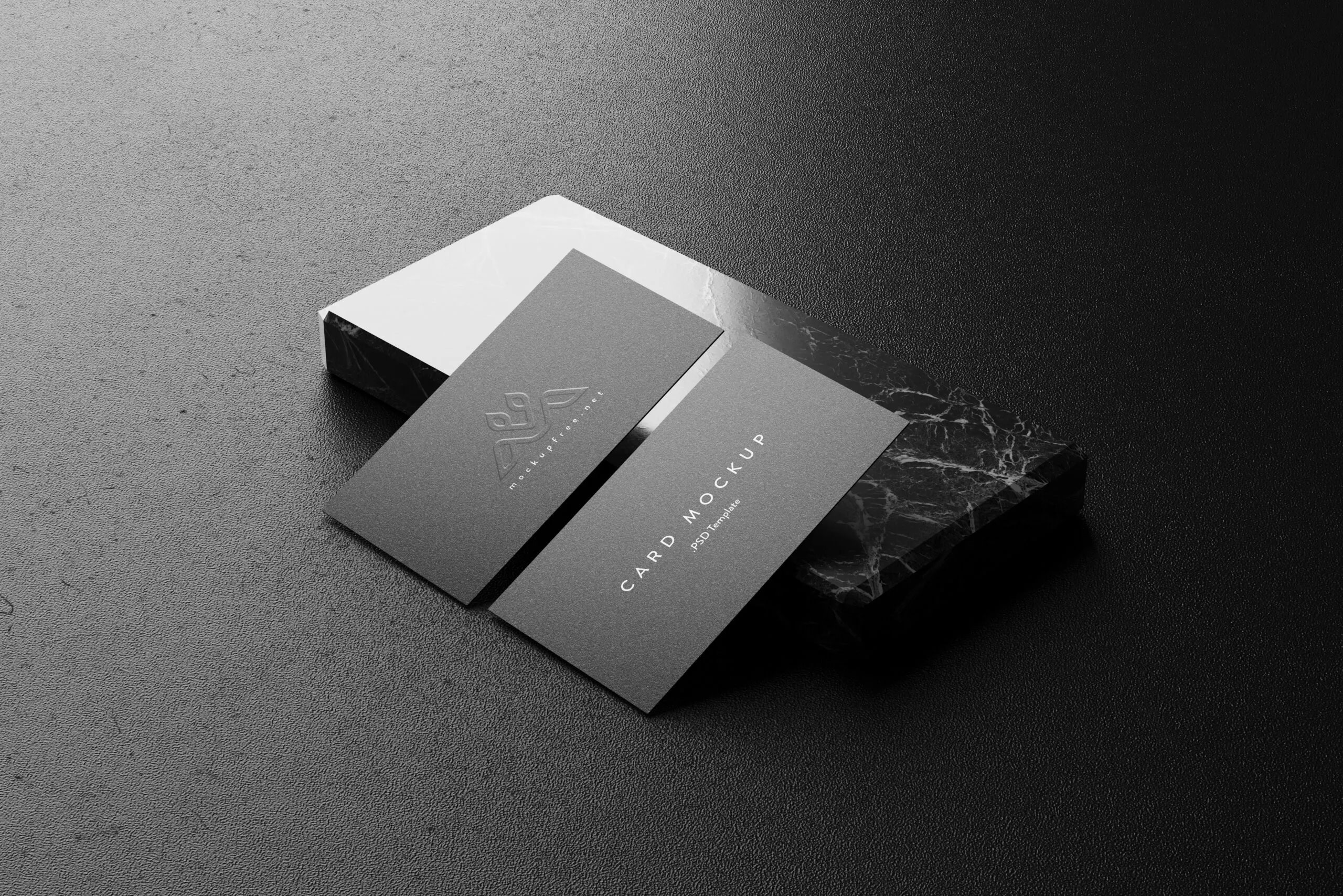 5 Business Cards Mockups on Marble Block in Various sights FREE PSD