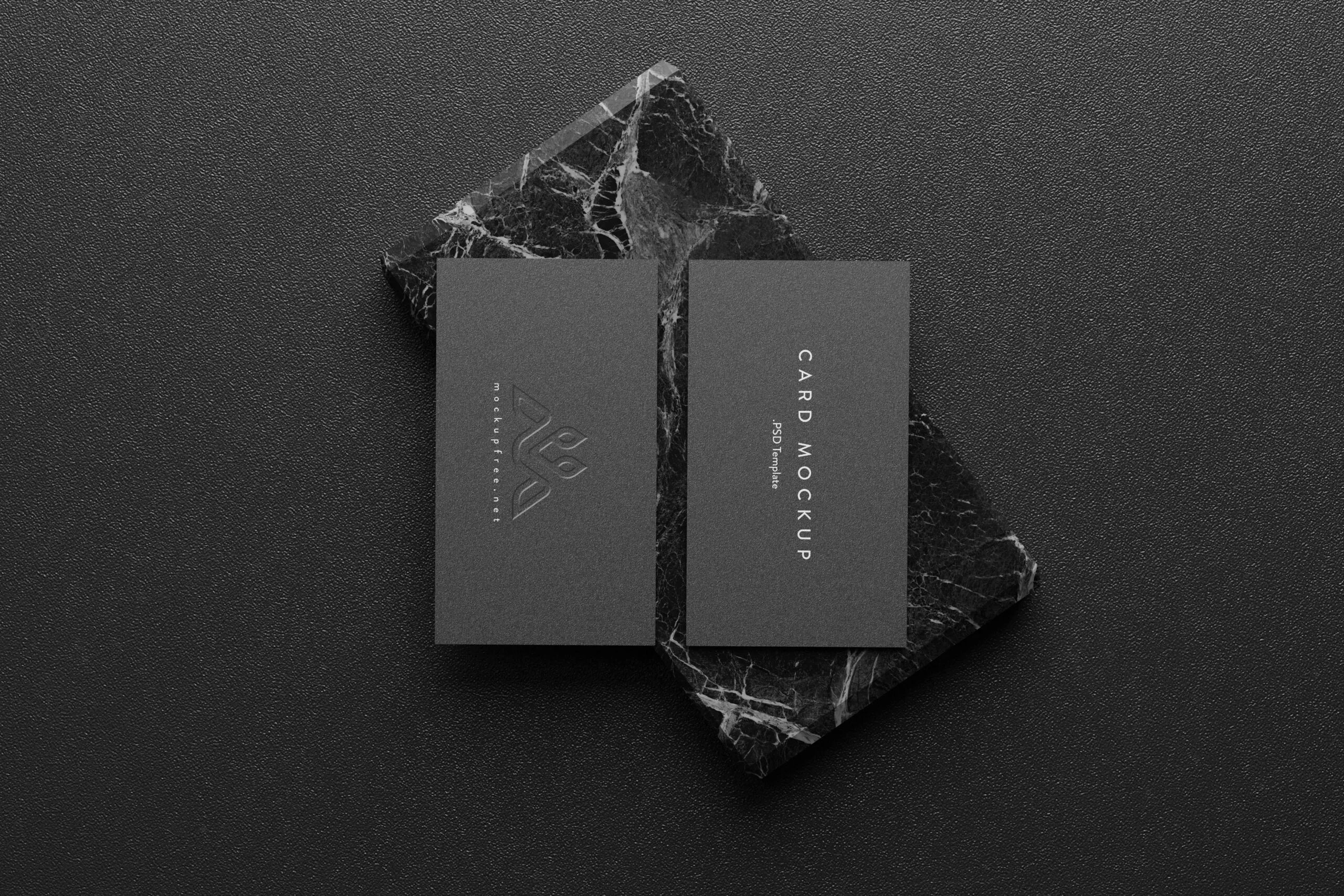 5 Business Cards Mockups on Marble Block in Various sights FREE PSD