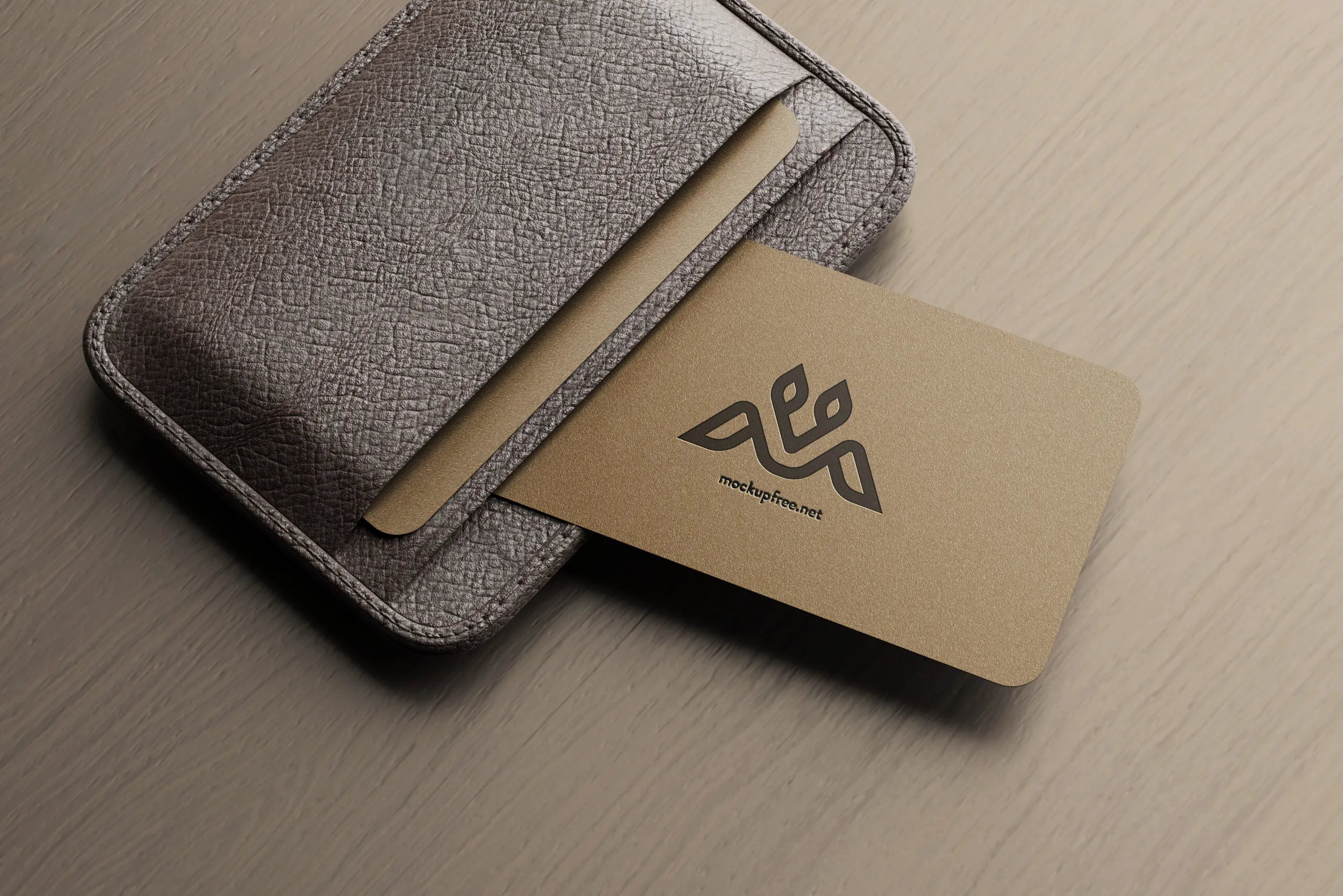 5 Business Cards Mockups with Leather Holder in Perspective View FREE PSD