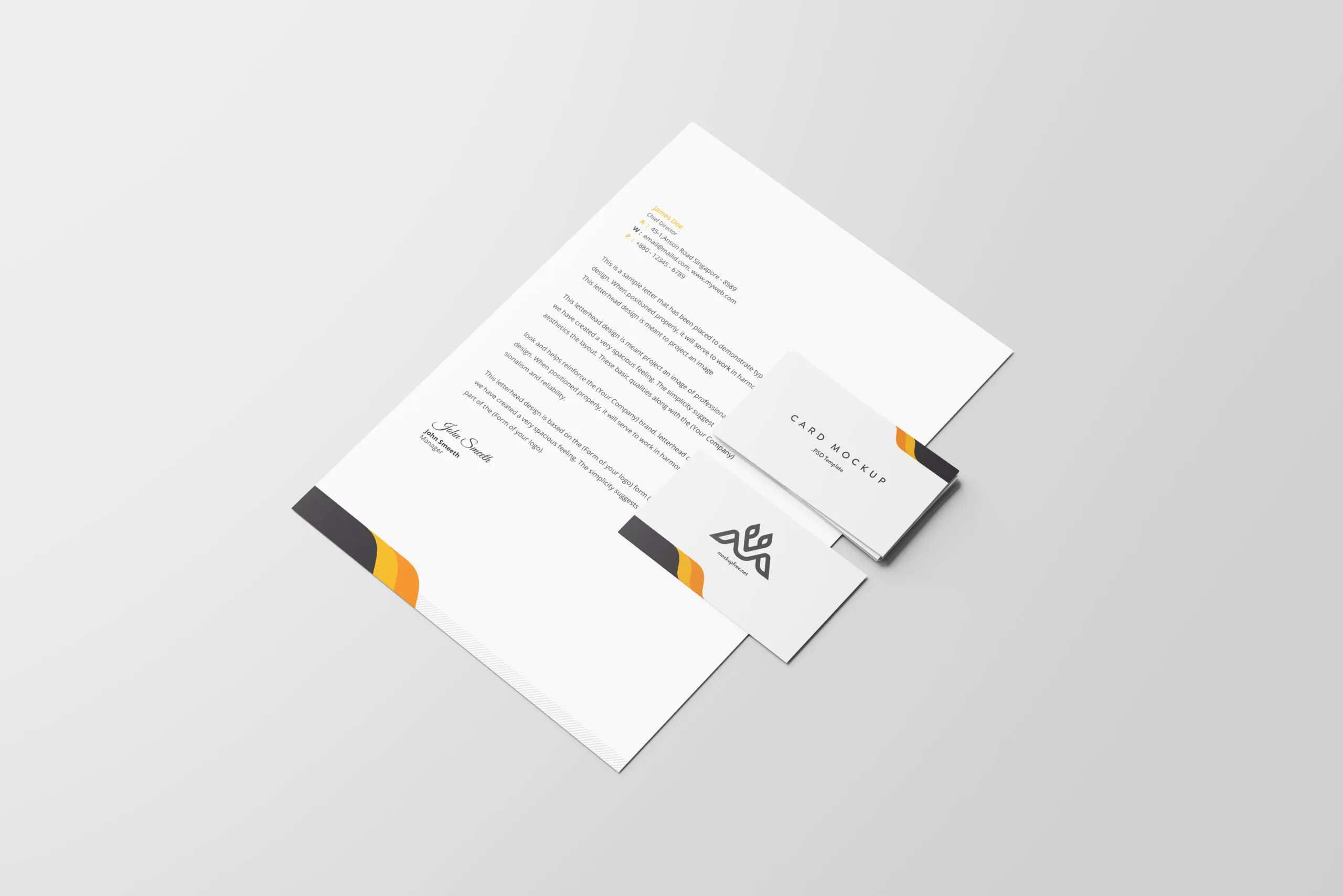 5 Business Cards Mockups with Letterhead in Perspective and Top Sights FREE PSD