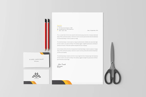 5 Business Cards Mockups with Letterhead in Perspective and Top Sights FREE PSD