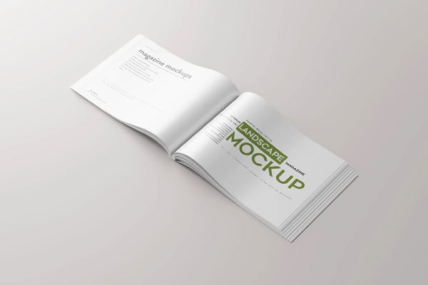 5 Horizontal Open Magazine Mockups in Top and Perspective Sights FREE PSD