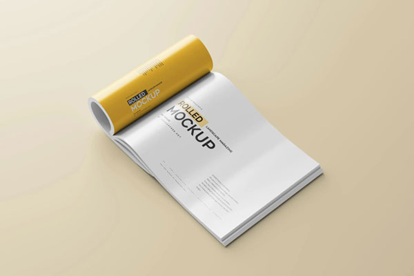 5 Landscape Rolled Up Magazine Mockup in Different Views FREE PSD