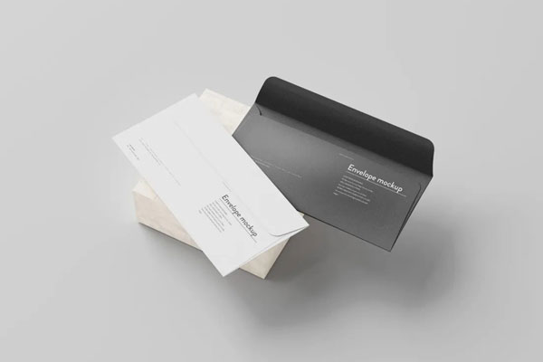 5 Long Corporate Envelopes Mockups in Perspective and Top Visions FREE PSD