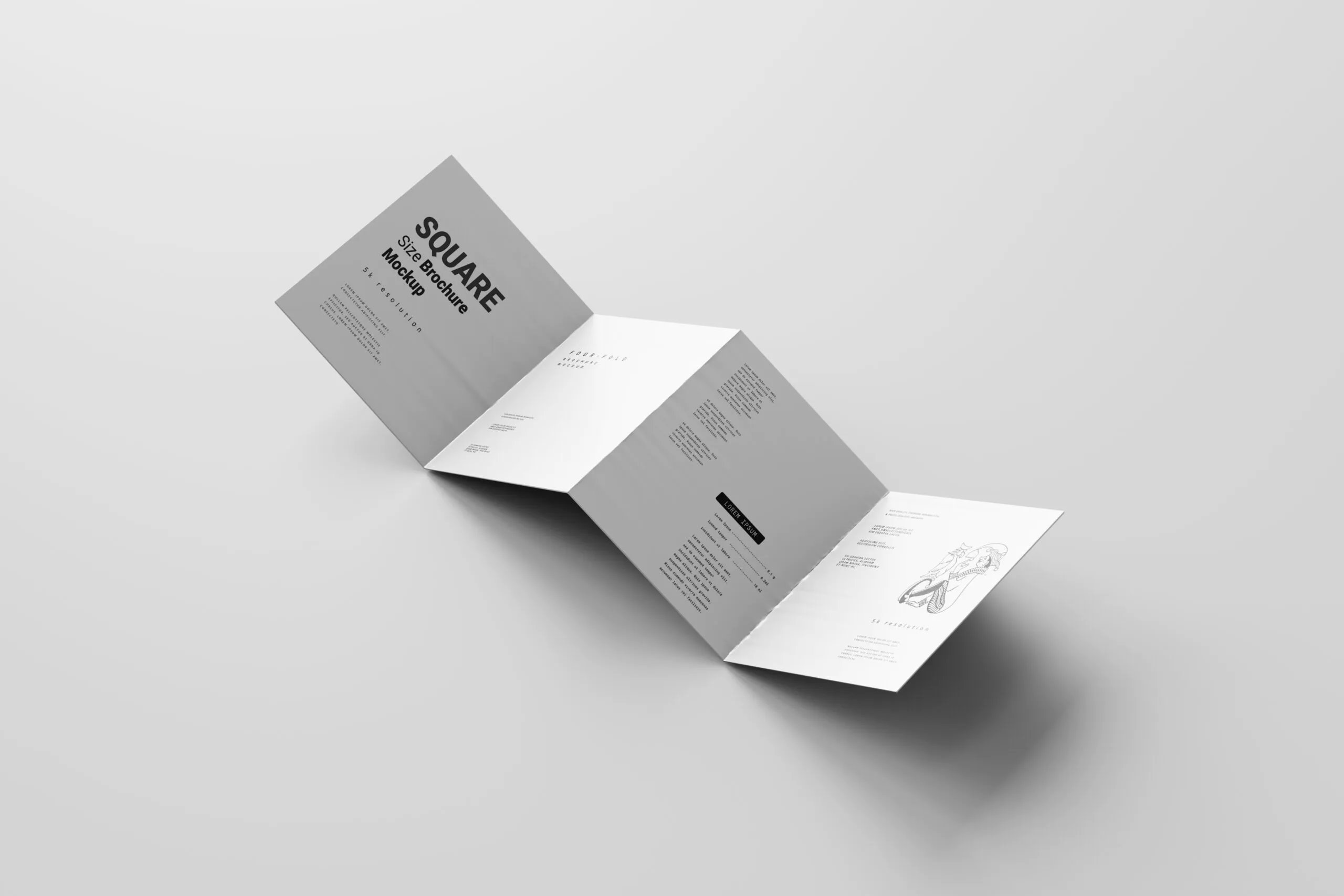 5 Mockups of 4 Fold Square Brochures in Varied Sights FREE PSD
