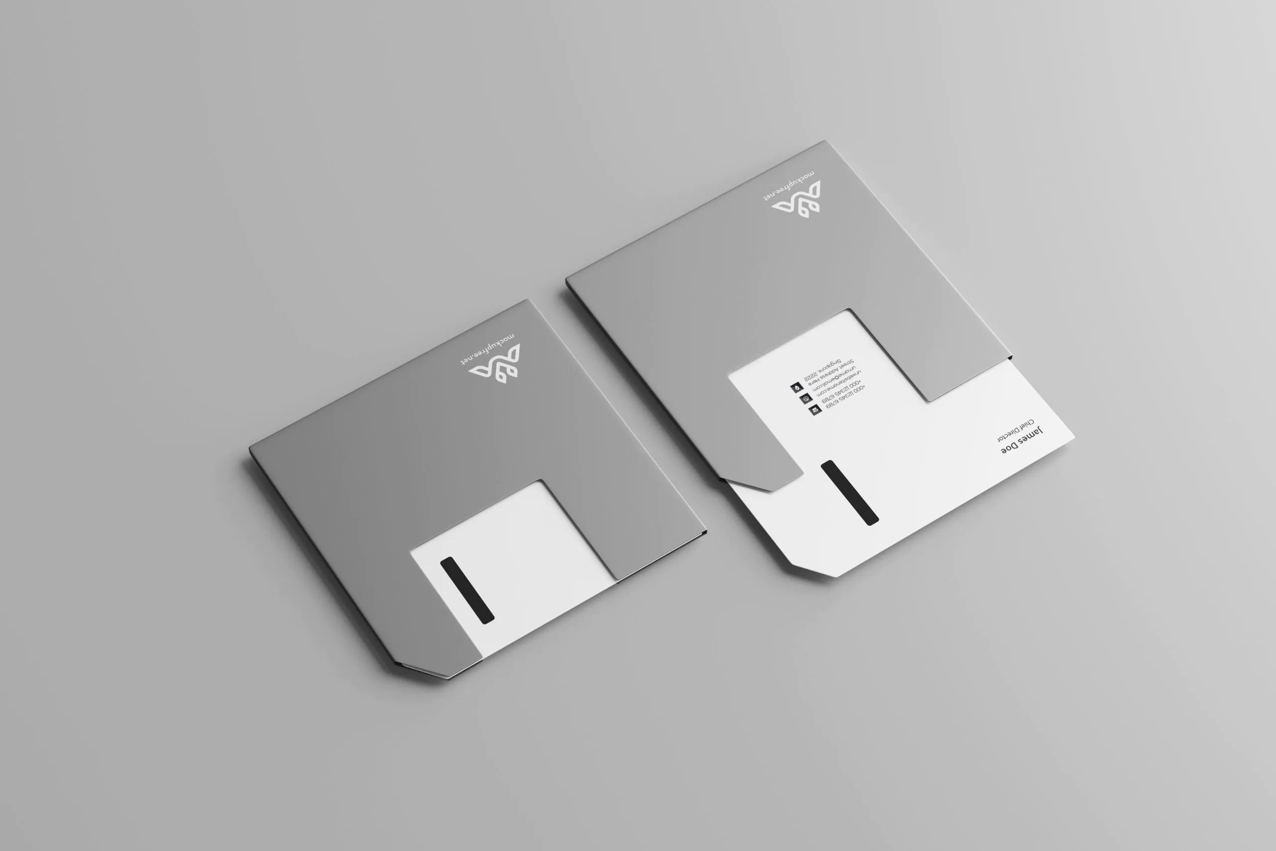 5 Mockups of Floppy Disk Shaped Business Cards in Various Views FREE PSD