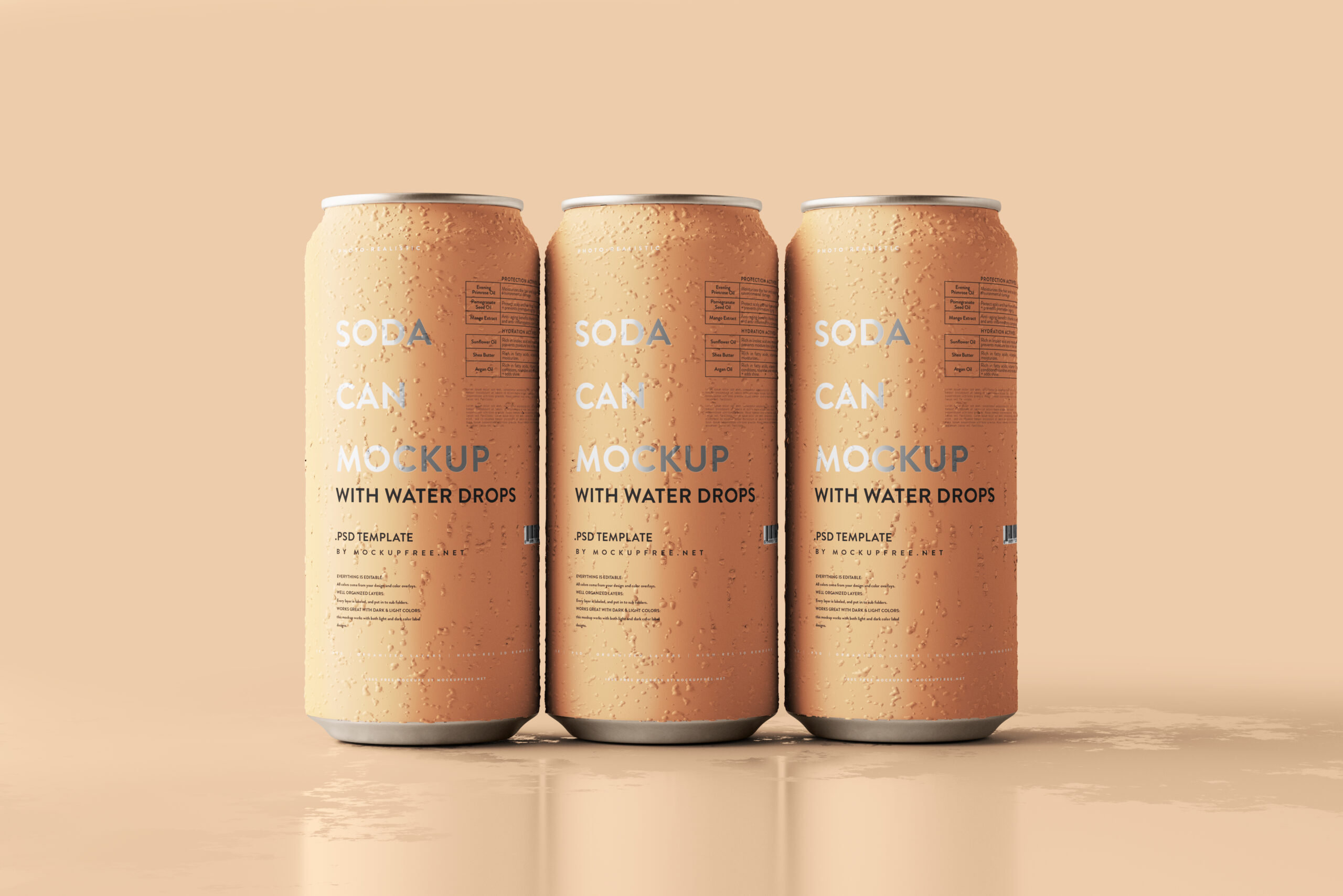 5 Mockups of Large Soda Cans with Water Drops FREE PSD