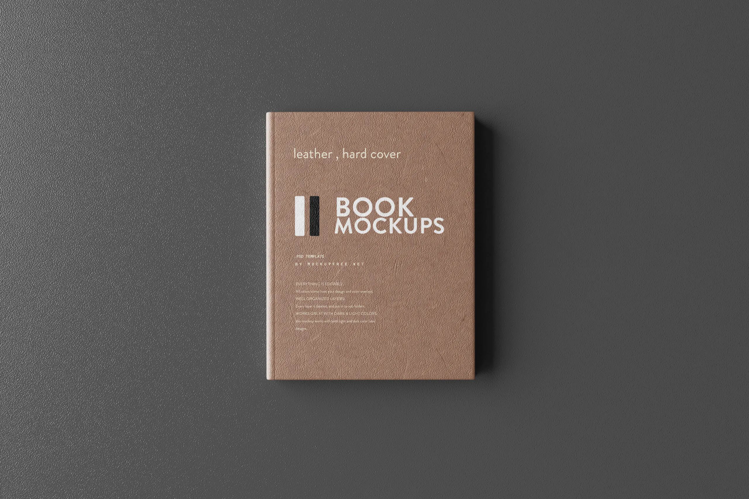 5 Mockups of Leather Hard Cover Books in Different Sights FREE PSD