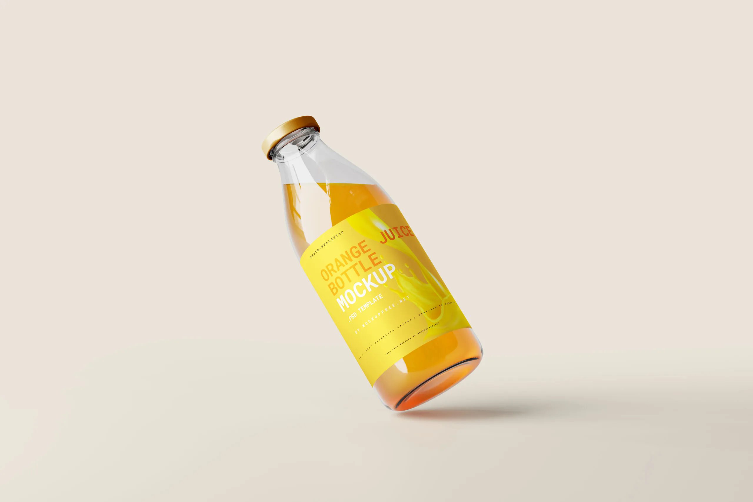5 Orange Juice Bottle Mockups in Varied Visions FREE PSD