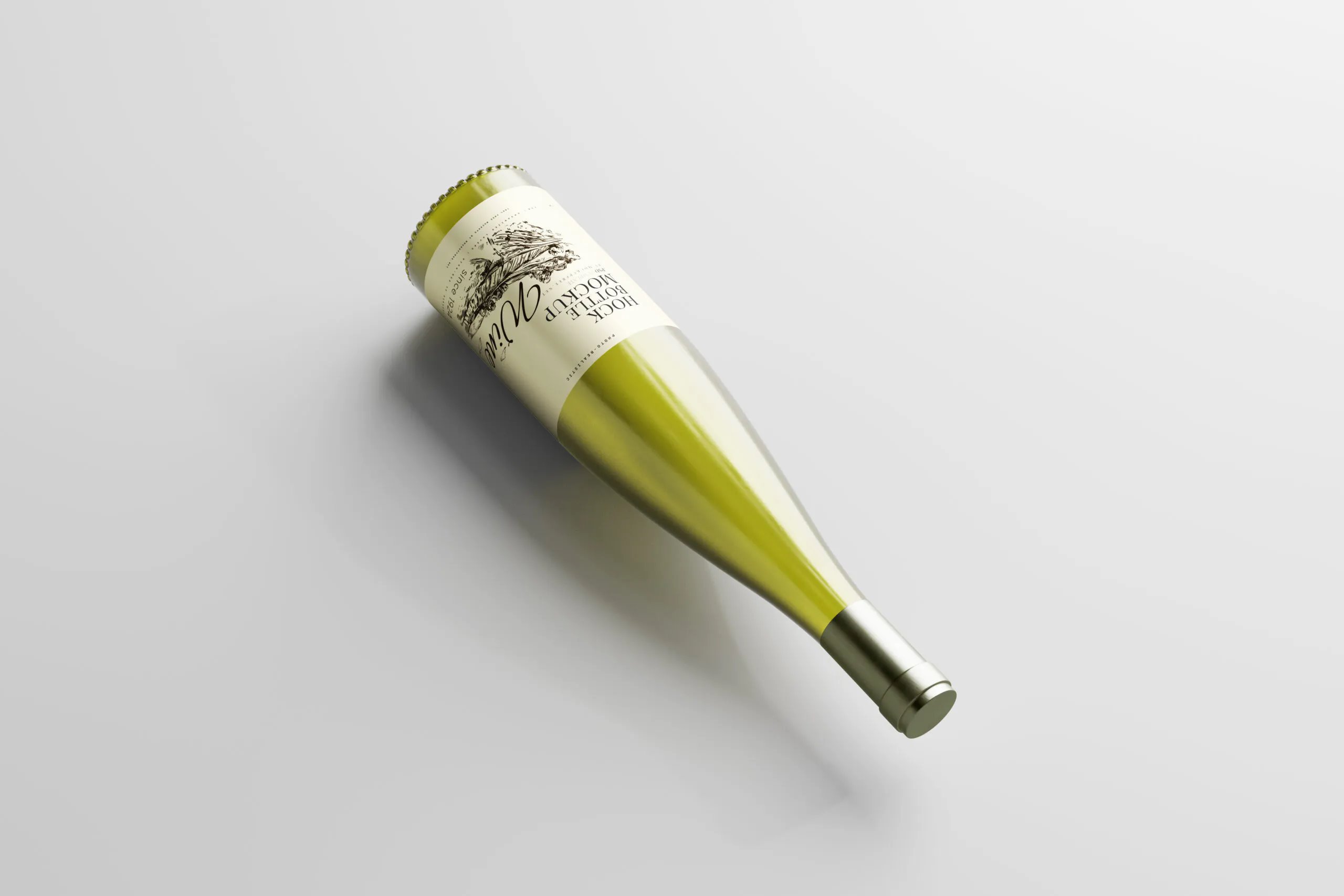 5 Wine Hock Bottle Mockups in Front and Perspective View FREE PSD