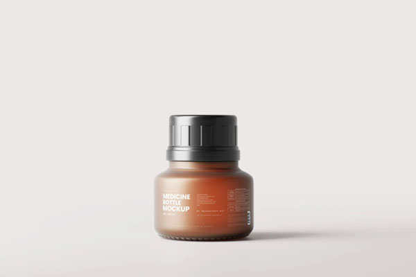 6 Amber Glass Stubby Bottle Mockups with Label in Various Visions FREE PSD