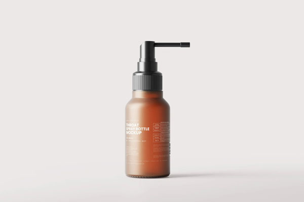 6 Amber Glass Throat Spray Bottle Mockups with Label FREE PSD