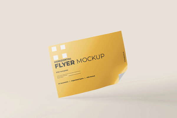 6 Horizontal A4 Flyer Mockups in Front and Perspective Views FREE PSD