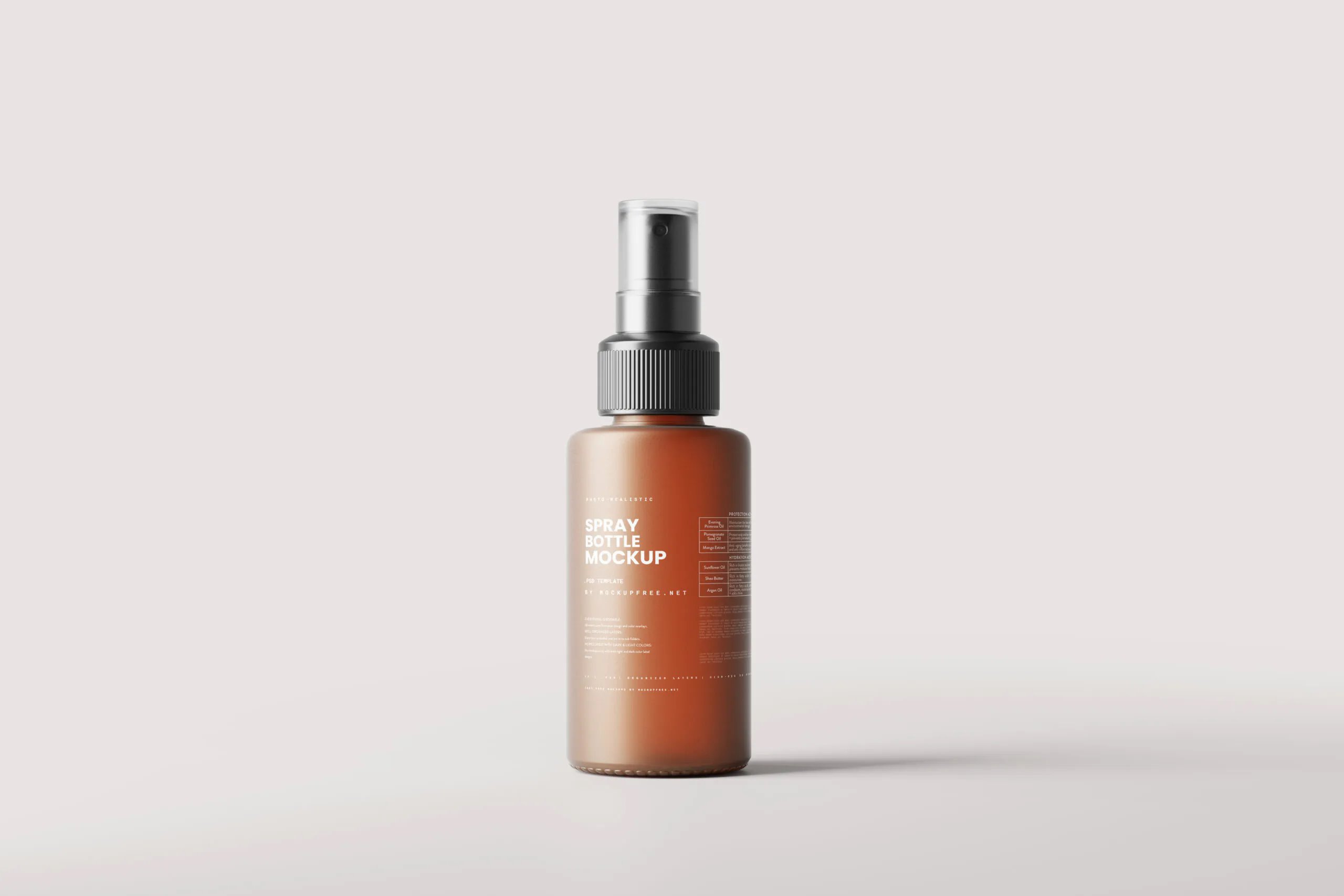 6 Mockups of Frosted Amber Glass Spray Bottle with Label FREE PSD