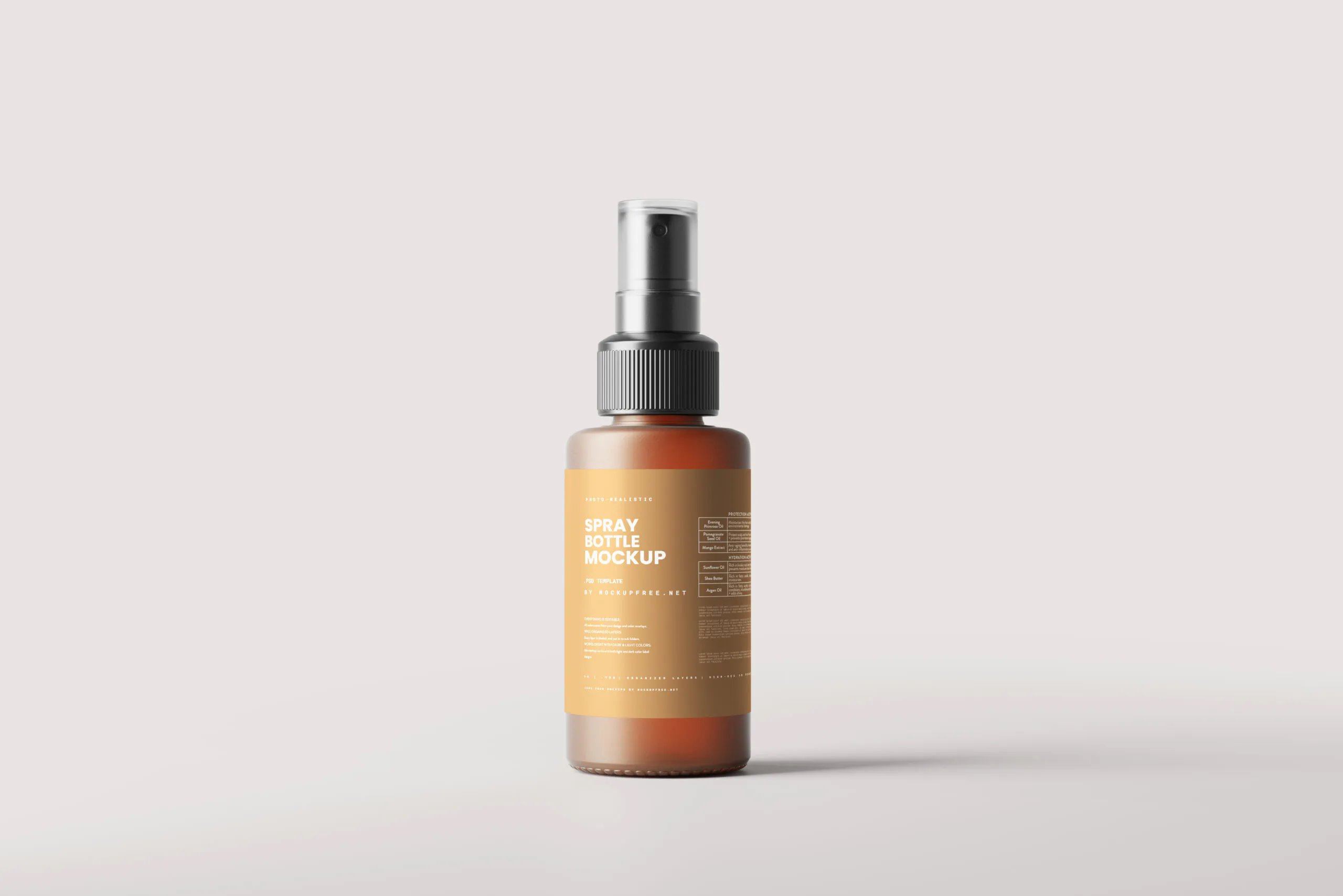 6 Mockups of Frosted Amber Glass Spray Bottle with Label FREE PSD