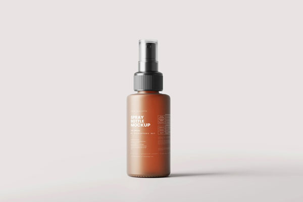 6 Mockups of Frosted Amber Glass Spray Bottle with Label FREE PSD