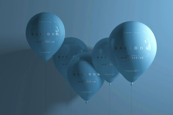 7 Heart, Start, Round, and Oval Shaped Balloons Mockups in Front Sight FREE PSD