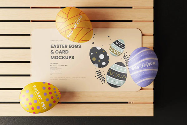8 Card Mockups with Easter Eggs in Varied Sights FREE PSD
