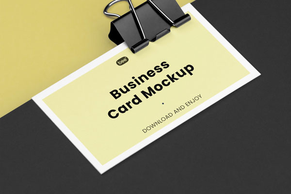Business Card Mockup with Clip in Close-up Sight FREE PSD