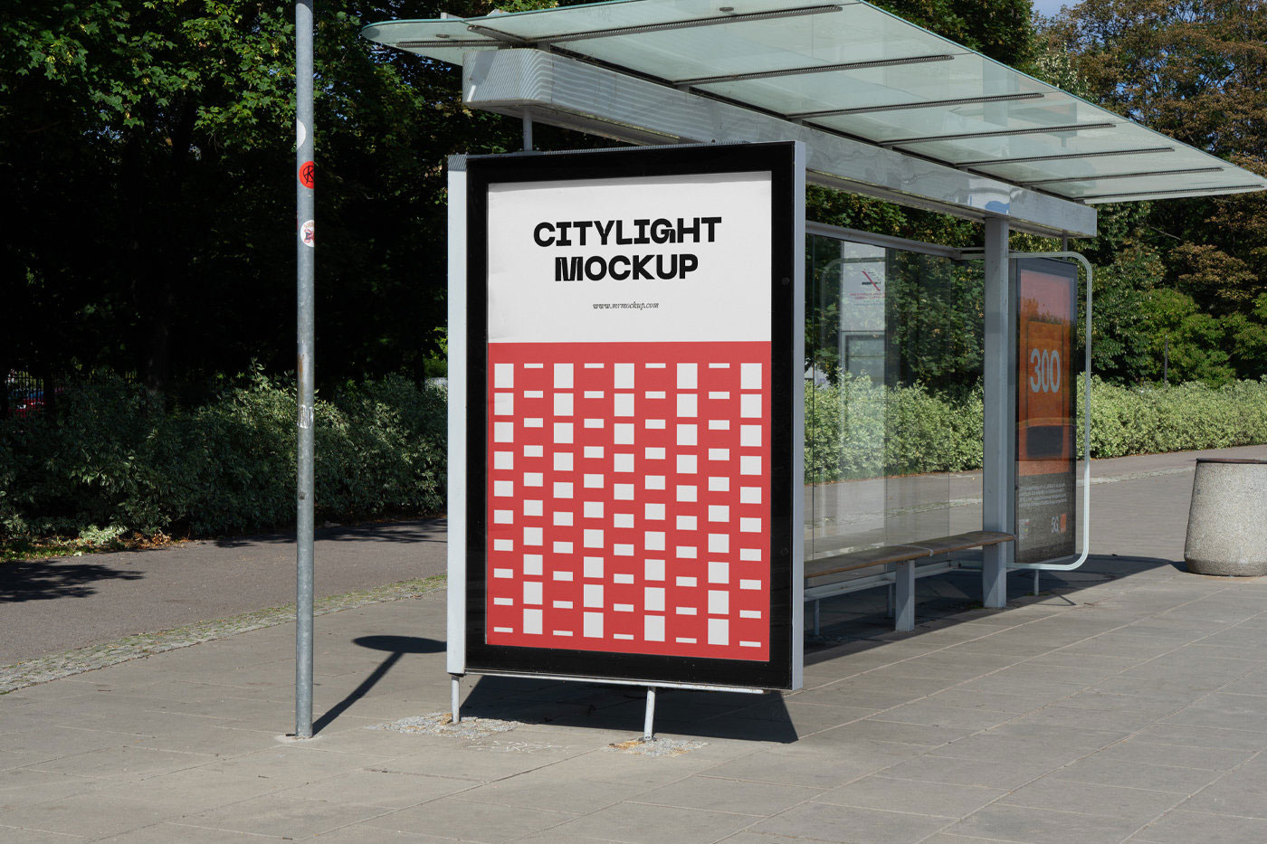 Citylight Mockup on Bus Stop in Perspective Sight Free Download