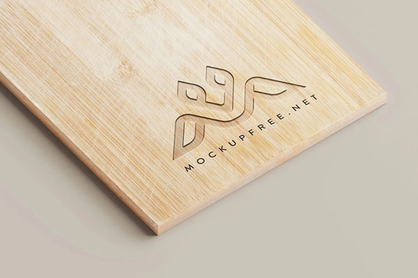 Close-up Vision of Logo on Wooden Cutting Board Mockup FREE PSD
