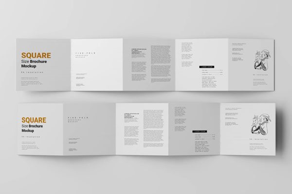Different Views of 5 Five-Fold Square Brochures Mockups FREE PSD