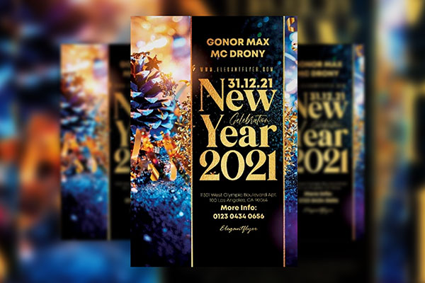 Elegant Black and Gold New Year Party Poster Template FREE PSD