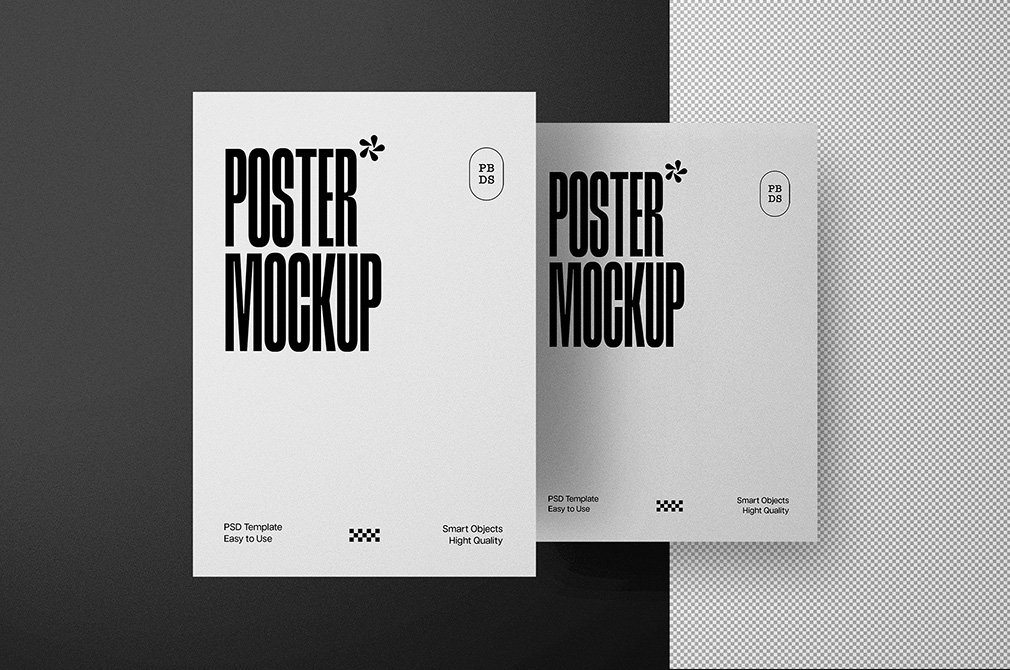 Front View of 2 Posters Mockup FREE PSD