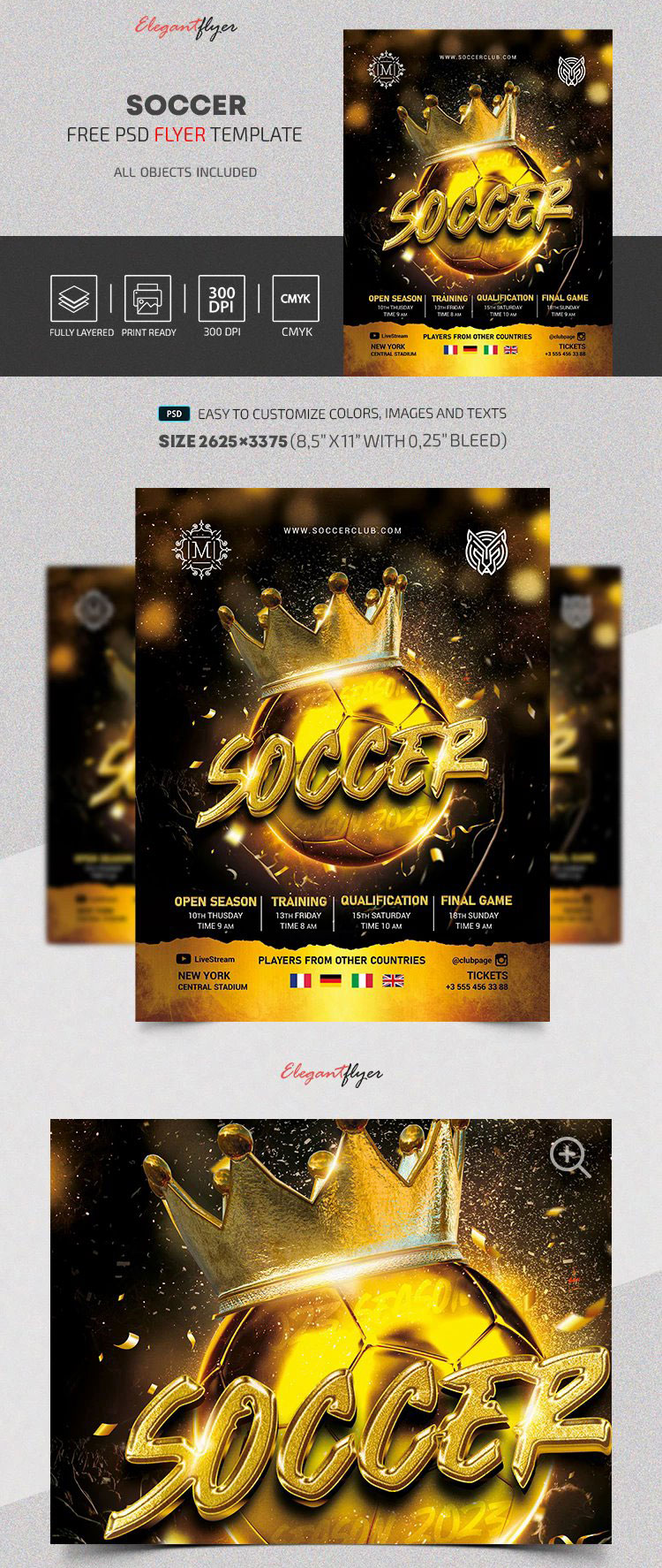 Gold Crowned Soccer Flyer Template Free Download 