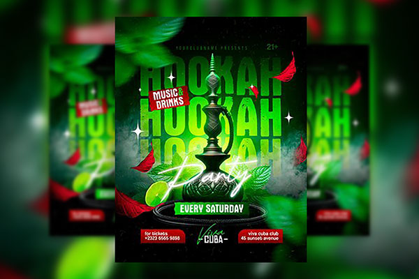 Green and Red Hookah Party Flyer Template FREE PSD