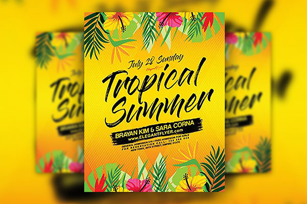 Illustrated, Floral, Tropical Summer Party Along with Facebook Cover Templates FREE PSD