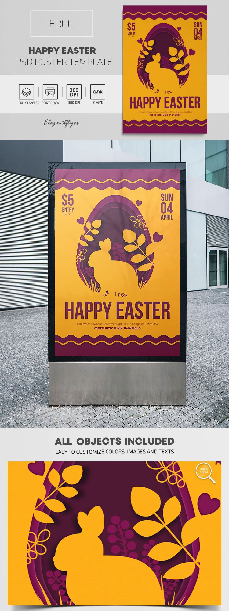 Illustrated Happy Easter Poster Template (free) - Resource Boy