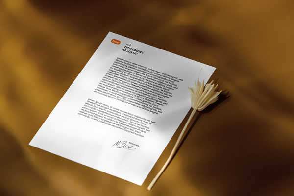 Letterhead Mockup with Flower in Perspective Sight FREE PSD