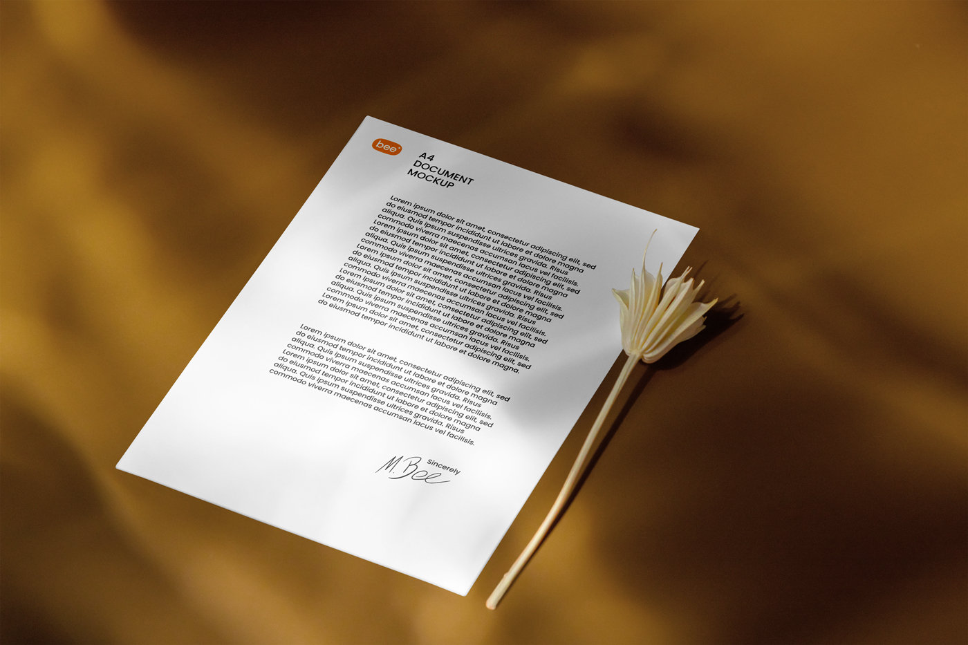 Letterhead Mockup with Flower in Perspective Sight FREE PSD