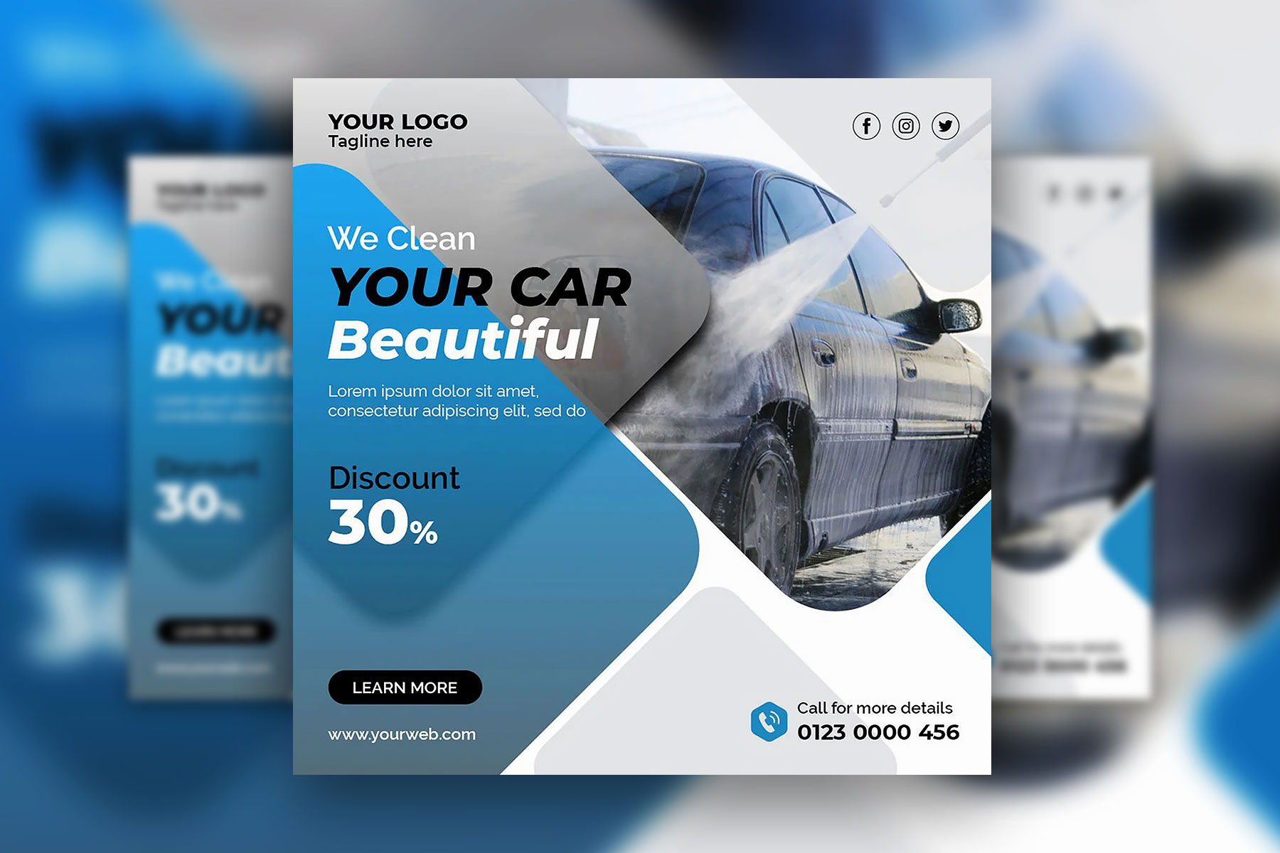 Modern Geometric Car Wash Service Flyer / Instagram Post Template Free ...