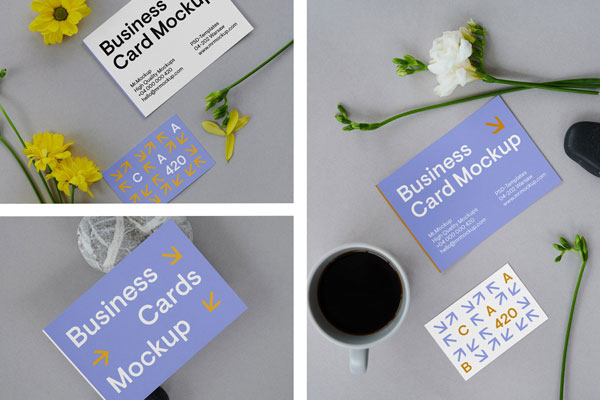 Perspective Sight of 3 Business Cards Mockups on Floor FREE PSD