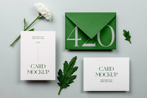 Top view of Mini Stationery Set Mockup with Flower FREE PSD